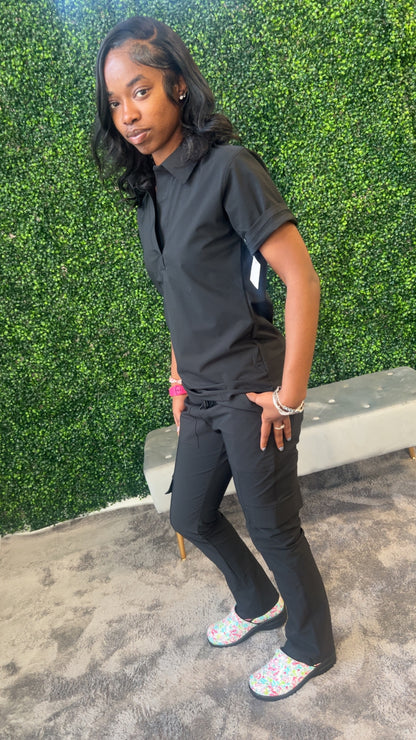 Luxe Stretch Collared Cargo Pocket Scrub Set