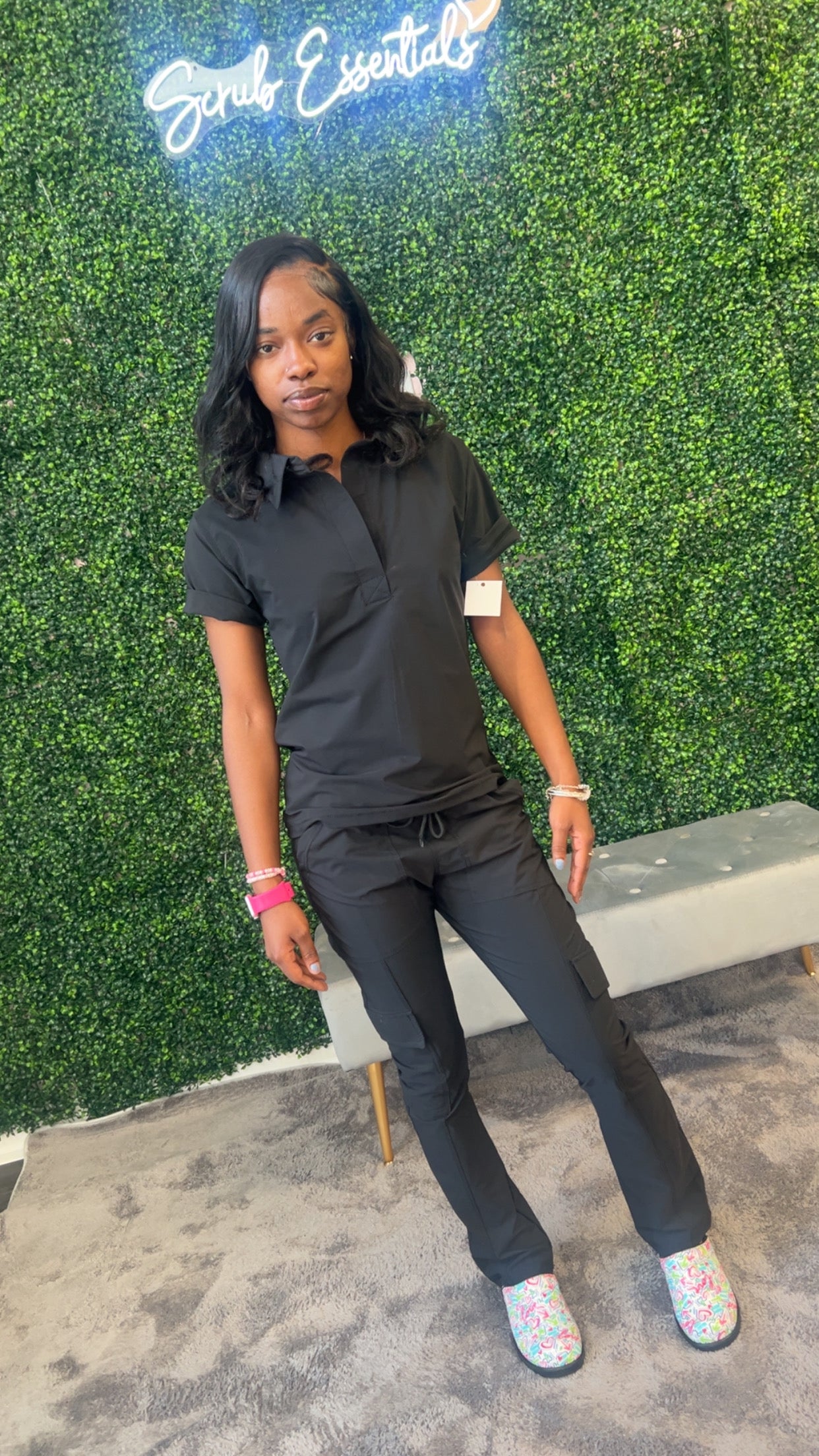 Luxe Stretch Collared Cargo Pocket Scrub Set