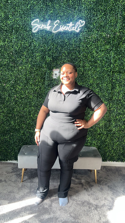 Luxe Stretch Collared Cargo Pocket Scrub Set