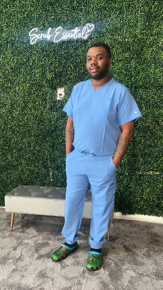 Men's Set V-Neck Tuck In Top Jogger Scrub Set