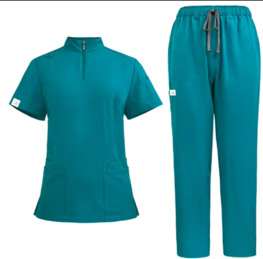 Scrub Essentials collared top straight leg scrubs