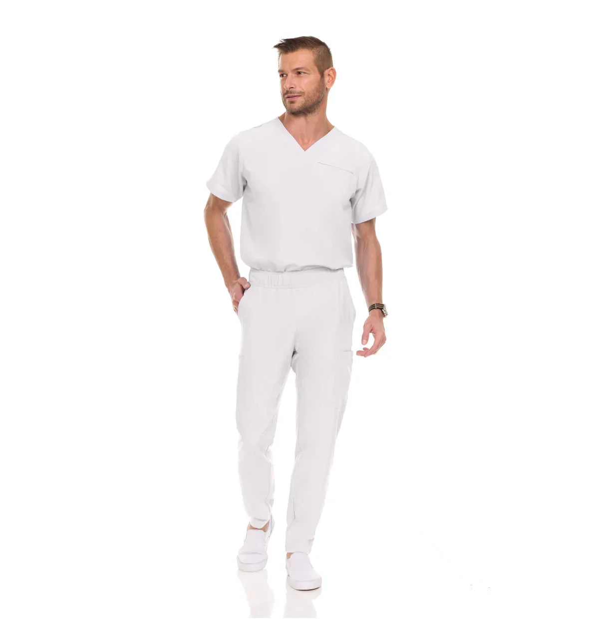 Men's Set V-Neck Tuck In Top & Tapered Leg Scrub Pant - Scrub Essentials 