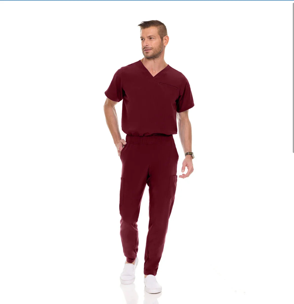 Men's Set V-Neck Tuck In Top & Tapered Leg Scrub Pant - Scrub Essentials 